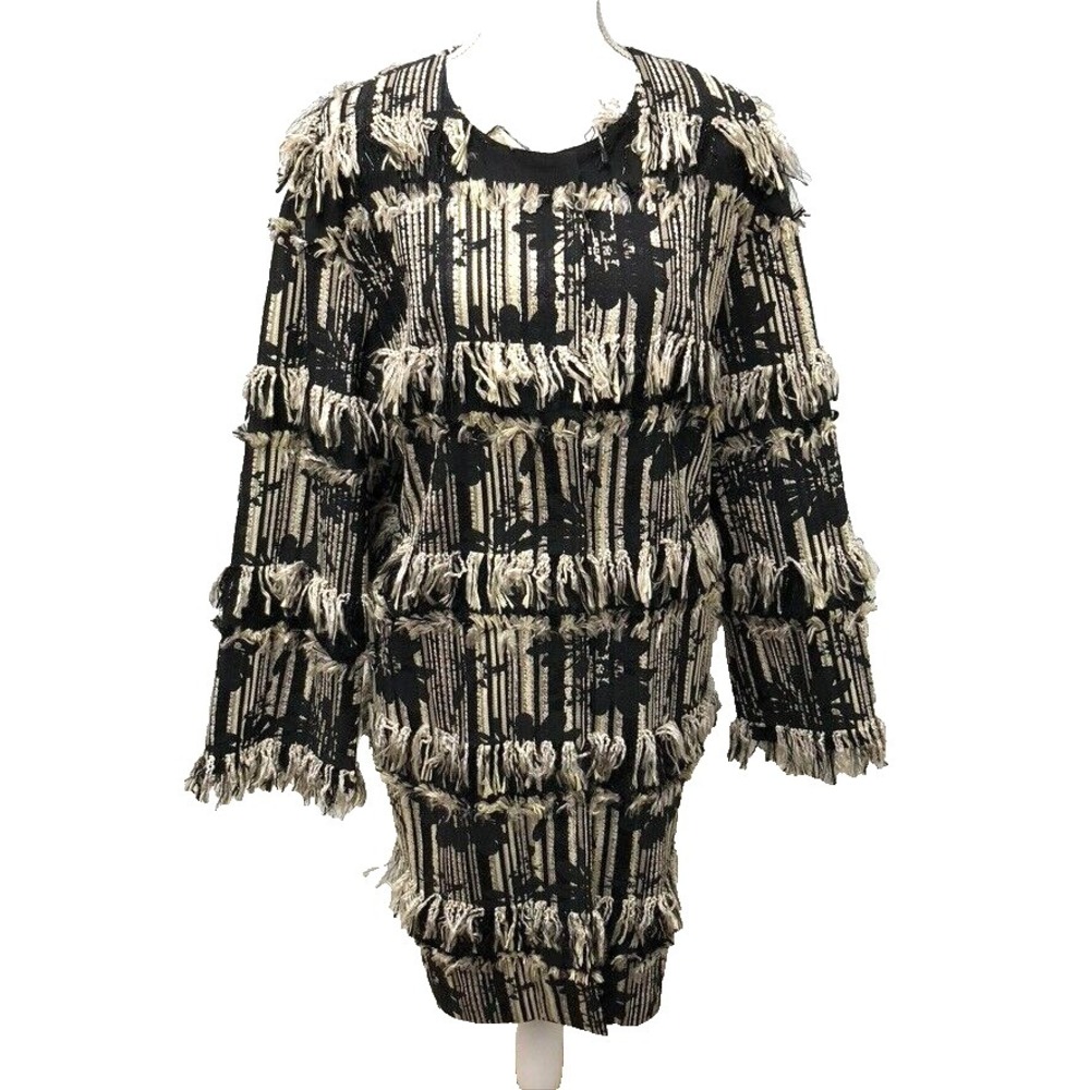 Iren Klairie DeLux Jacket Womens 44 US 14 Black Beige Fringe Edgy Artsy Career